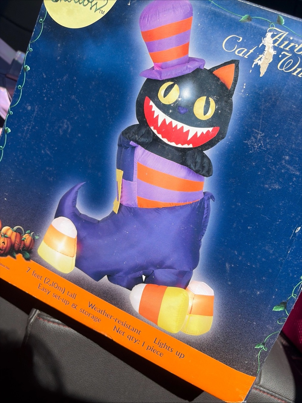 GEMMY Pumpkin Hollow 7ft Airblown Cat In Witch Shoe RARE